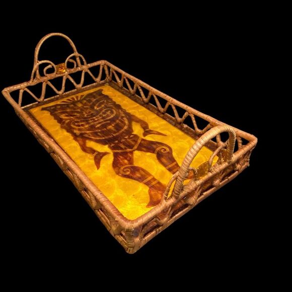 Polynesian Tiki God Capiz Serving Tray AMAZING - Picture 12 of 12